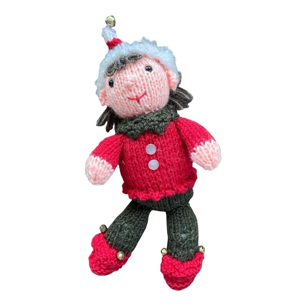 Handmade Elf Santa's Helper Knitted Fairy Doll Festive Ornament‎ Soft Doll New